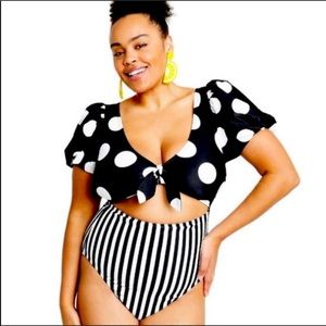 Tabitha Brown | Swim | New Tabitha Brown X Target One Piece Swimsuit Puff  Sleeve Polka Dot Stripes | Poshmark